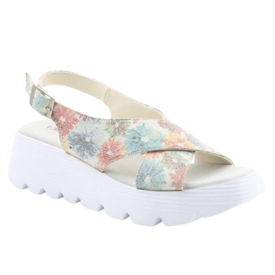 Womens Heavenly Feet Velvet Floral Crossover Sandals - Off White