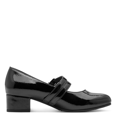 Womens Jana 24366 Black Patent Block Heels - Black Patent