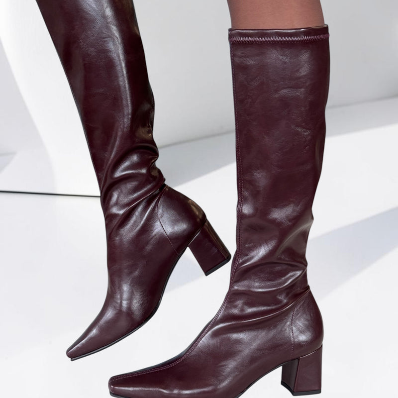Womens Miss Elastic 75356 Stretch Burgundy Long Boots - Burgundy