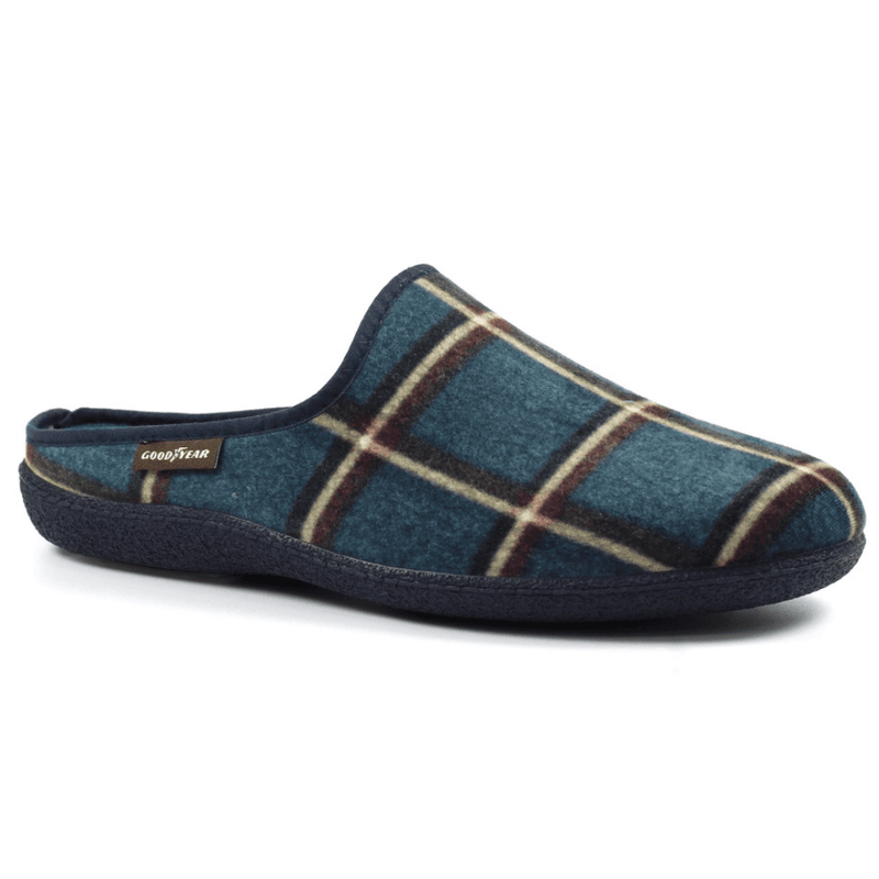 Goodyear Mens Checkmate Mule Slippers - Blue