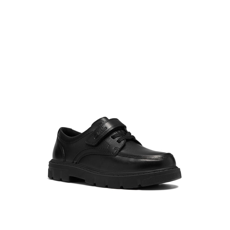 Boys Clarks Lorcam Lane Kid Black School Shoes - Black