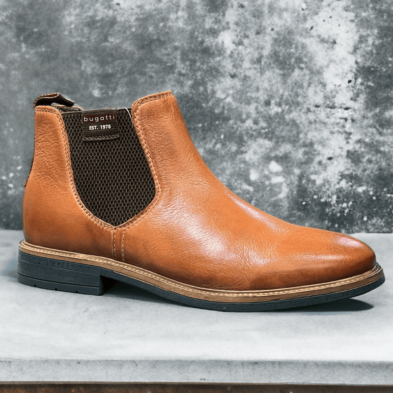 Bugatti Mens Ladano Tan Leather Chelsea Boots - Cognac-Tan
