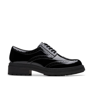 Girls Clarks Orinoco3 Derby School Shoes - Black Patent