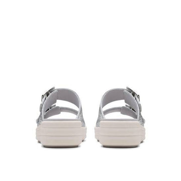 Womens Clarks Drift Buckle Silver Metallic Wedge Sandals - Silver Metallic