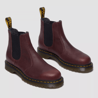 Womens Dr Martens 2976 Faux Fur Lined Grizzly Leather Chelsea Boots - Cherry Red