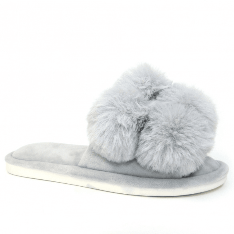 Womens Lunar Octavia Pom Pom Slipper - Grey