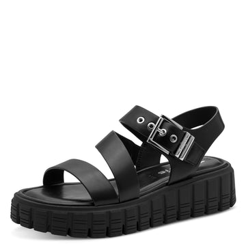 Womens Tamaris 28233 Black Buckle Closed Wedge Sandals - Black