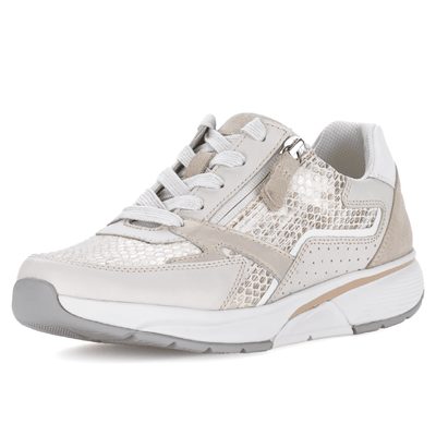 Womens Gabor Rolling Soft 86.878 Beige Snake Side Zip Walking Trainers - Beige Gold