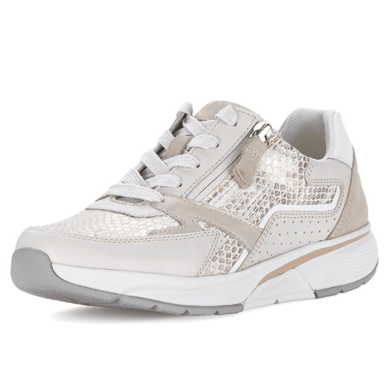 Womens Gabor Rolling Soft 86.878 Beige Snake Side Zip Walking Trainers - Beige Gold