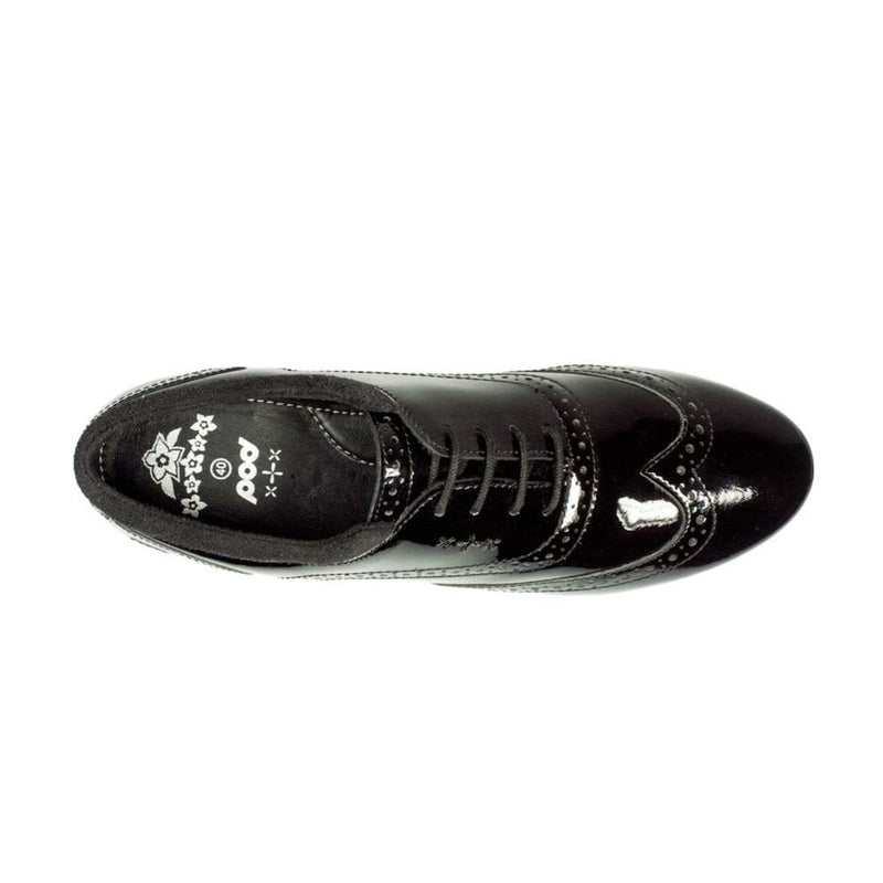 Junior Pod Girls Tatum Brogue Shoes - Black Patent - Black