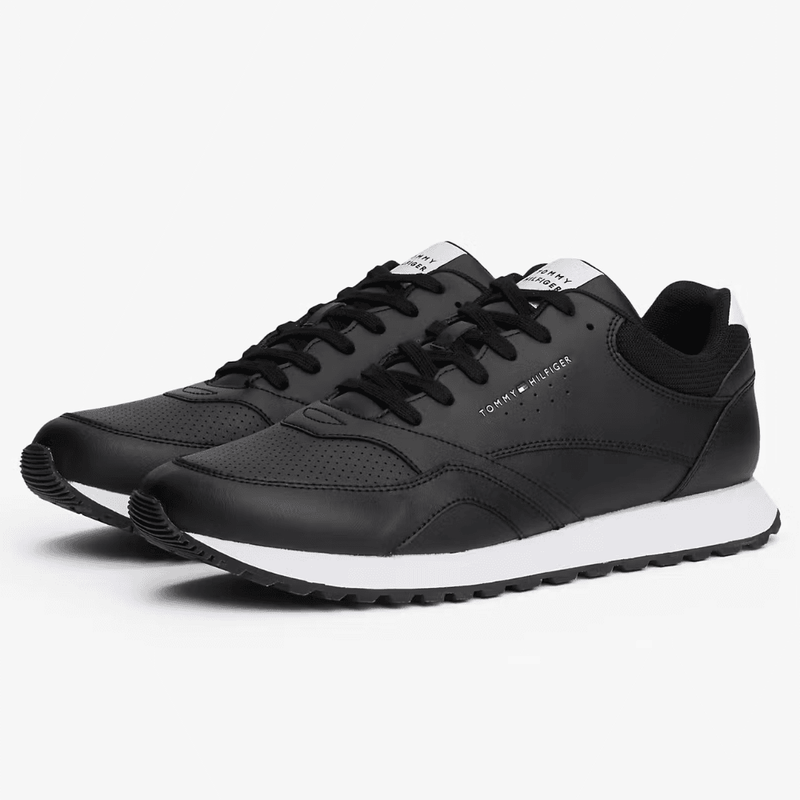 Mens Tommy Hilfiger Contrast Heel Court Trainers - Black