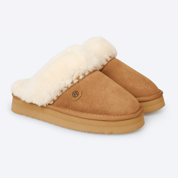 Womens Rohde 7080 Tan Fur Trim Mule Slippers - Tan