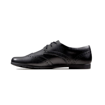 Junior Clarks Scala Lace Girls Black Leather Lace Up Smart School Shoes - Black