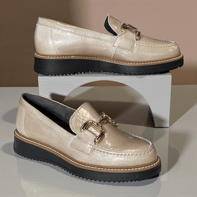 Womens Pitillos 10760 Stone Patent Loafers - Piedra