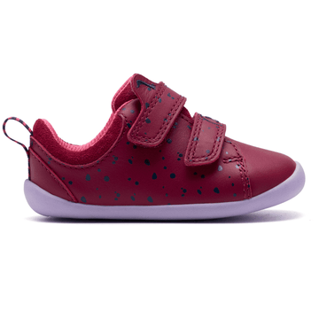 Infant Girls Clarks Roamer Wish Berry Velcro Strap Pre Walker Shoes - Berry - Burgundy