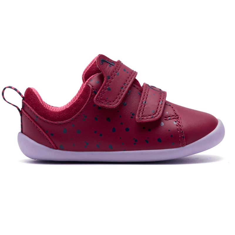Infant Girls Clarks Roamer Wish Berry Velcro Strap Pre Walker Shoes - Berry - Burgundy