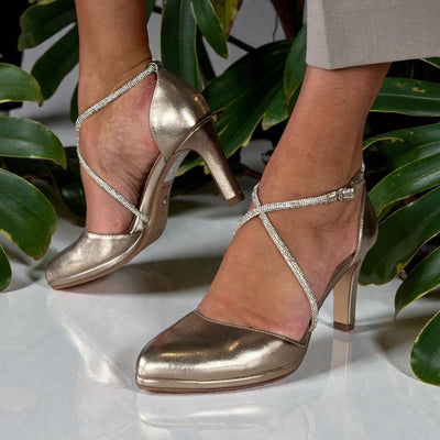 Womens Tamaris Diamante Strap High Heels - Light Gold