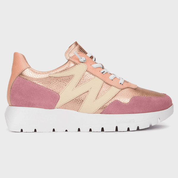 Womens Wonders A-24101 Elastic Lace Trainers - Pink and Rose Gold
