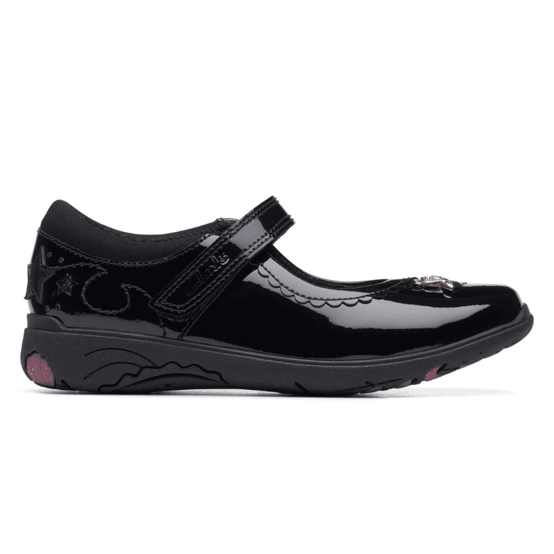 Junior Clarks Girls Relda Sea Black Patent School Shoes - Black Patent
