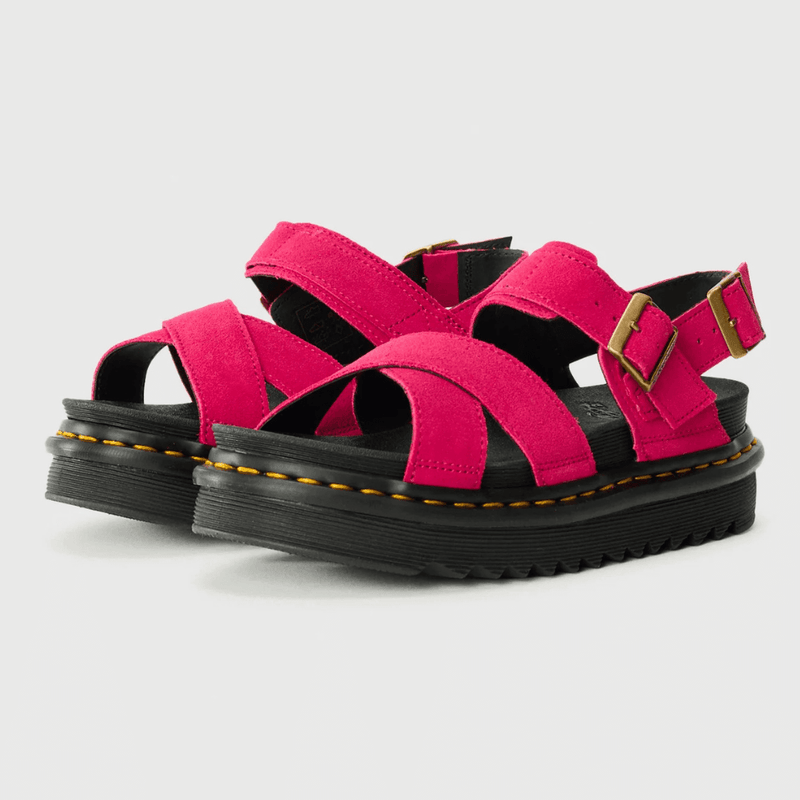 Womens Dr Martens Voss II Fuchsia Pink Suede Sandals - Pink