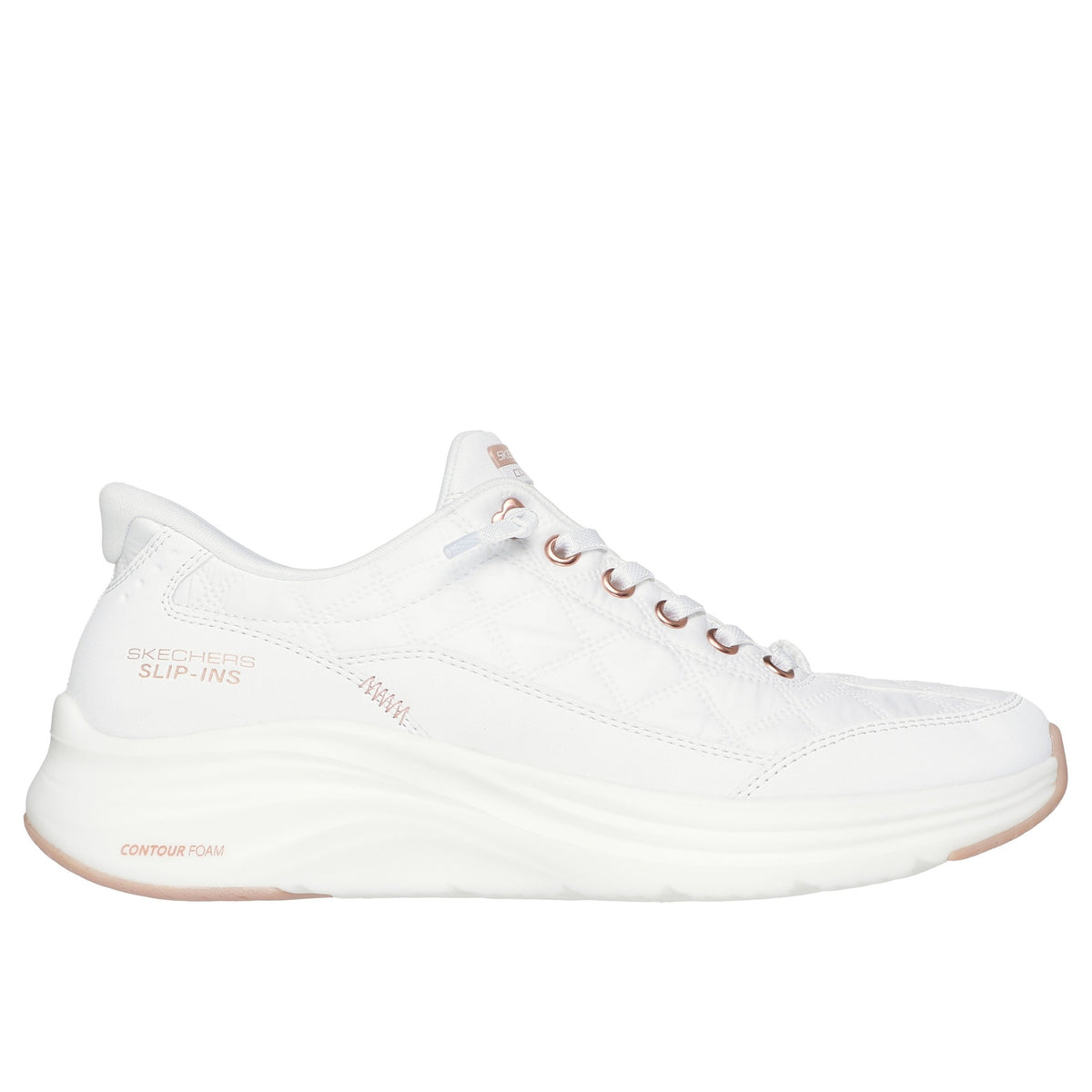 Womens Skechers 150413 White & Rose Gold Slip-In Contour Foam Trainer