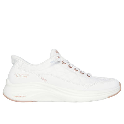 Womens Skechers 150413 White & Rose Gold Slip-In Contour Foam Trainer - White