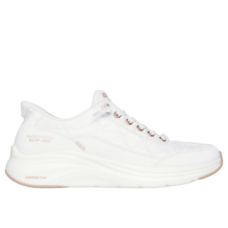 Womens Skechers 150413 White & Rose Gold Slip-In Contour Foam Trainer - White