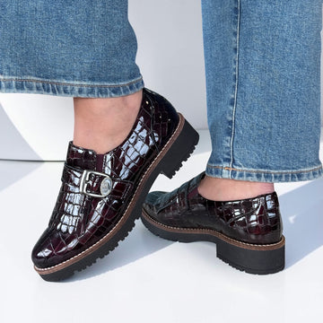 Womens Pitillos 11560 Burgundy Platform Loafers - Burgundy