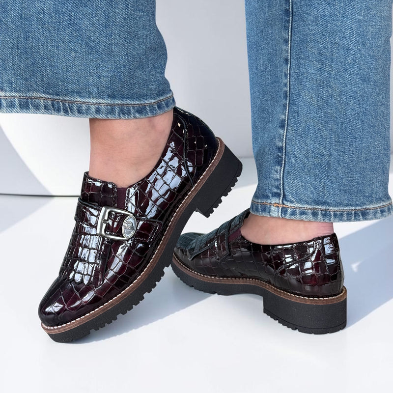 Womens Pitillos 11560 Burgundy Platform Loafers - Burgundy