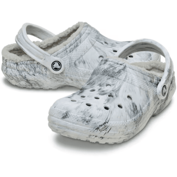 Womens Crocs Classic Lined Watercolour Marbled Clogs - Marble Grey