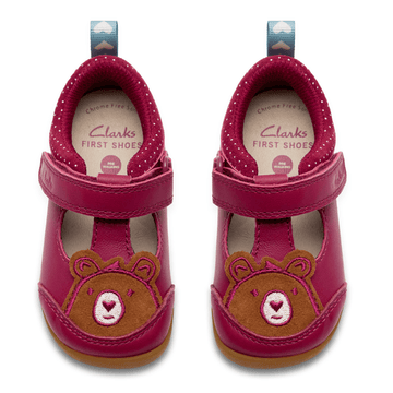 Infant Girls Clarks Roamer Hope Berry T-Bar Velcro Strap Pre Walker Shoes - Berry - Burgundy