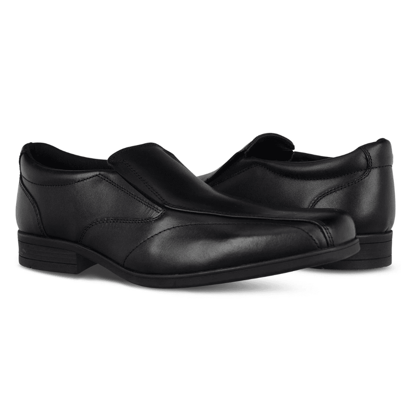 Term Harvey Slip On Boys School Shoes - Black Leather - Black