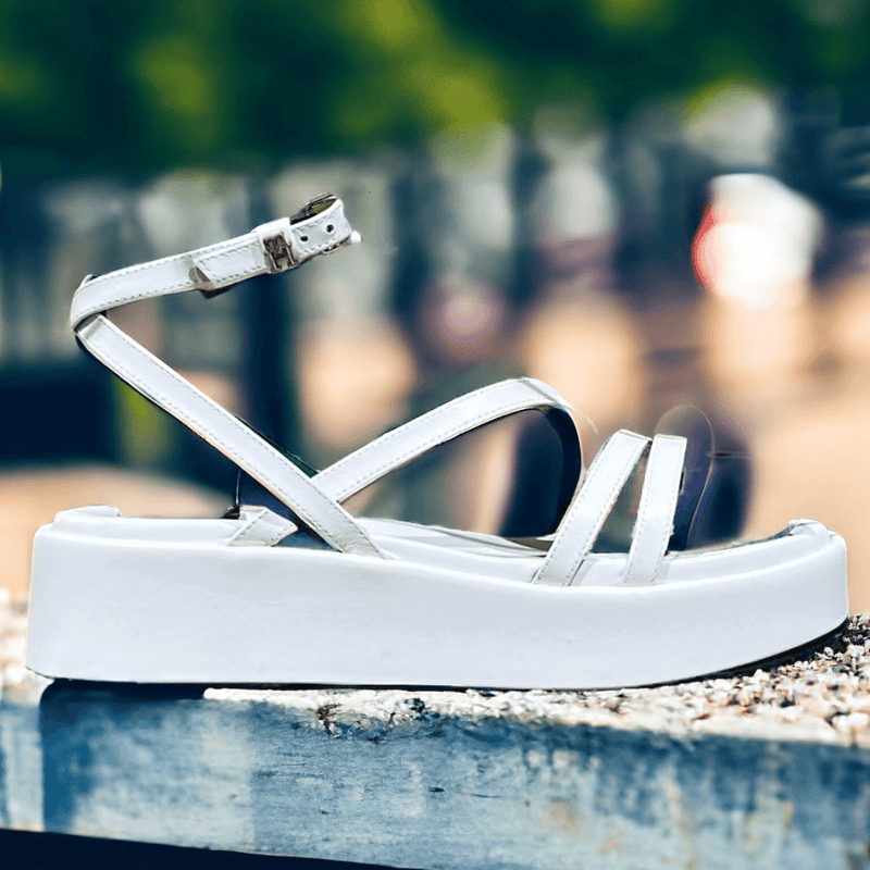 Womens Tommy Hilfiger Leather Strap Platform Sandals - White