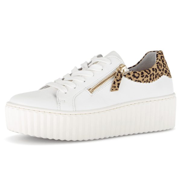 Womens Gabor 83.200 White and Leopard Platform Side Zip Trainers - White