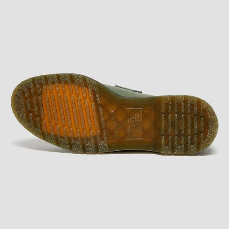 Unisex Dr. Martens Adrian Yellow Stitch Khaki Smooth Leather Loafers - Khaki