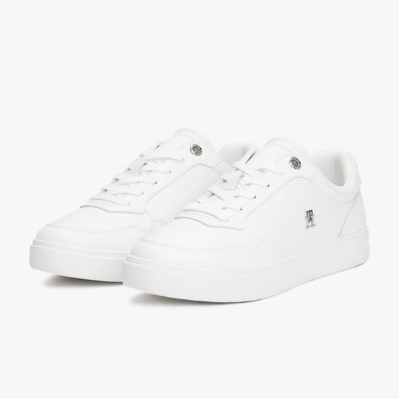 Womens Tommy Hilfiger Monogram Plaque Court Trainers - White