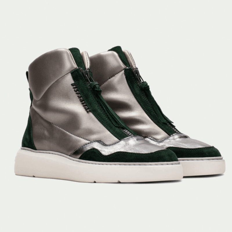 Womens Hispanitas 243654 Silver Zip Front Ankle Boots - Oceania