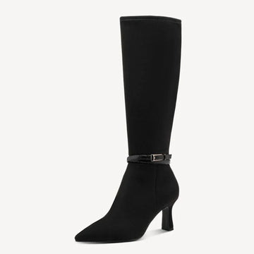 Womens Tamaris 25516 Black Faux Suede Knee High Boots - Black