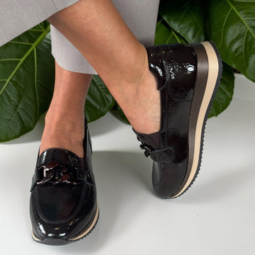 Womens Jana 24766 Mocca Patent Loafer - Mocca Patent