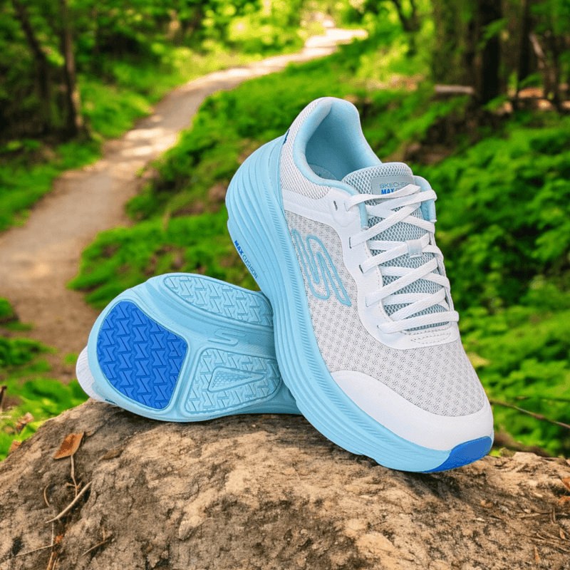 Womens Skechers Max Cushioning Endeavour Trainers - White Light Blue