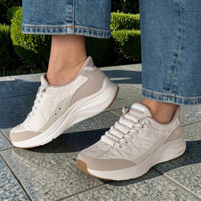 Womens Skechers 150404 Slip-In Contour Foam Trainer - Natural