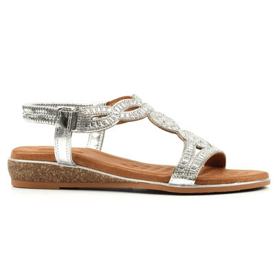 Womens Lunar Jordan Wide Fit Diamante T-Bar Sandals - Silver