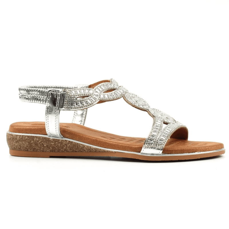 Womens Lunar Jordan Wide Fit Diamante T-Bar Sandals - Silver