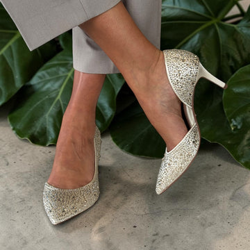 Womens Tamaris 22457 Pearl Diamante Irregular Cut Side Court Heels - Pearl Diamante