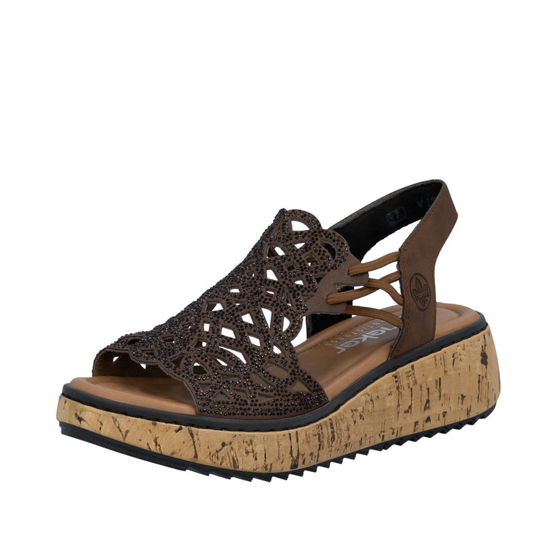 Womens Rieker V1765 Brown Wedge Sandal - Brown