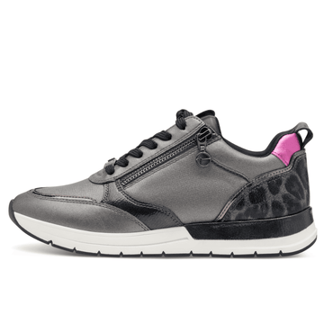 Womens Tamaris 23732 Wedge Side Zip Monogram Trainers - Pewter Combi