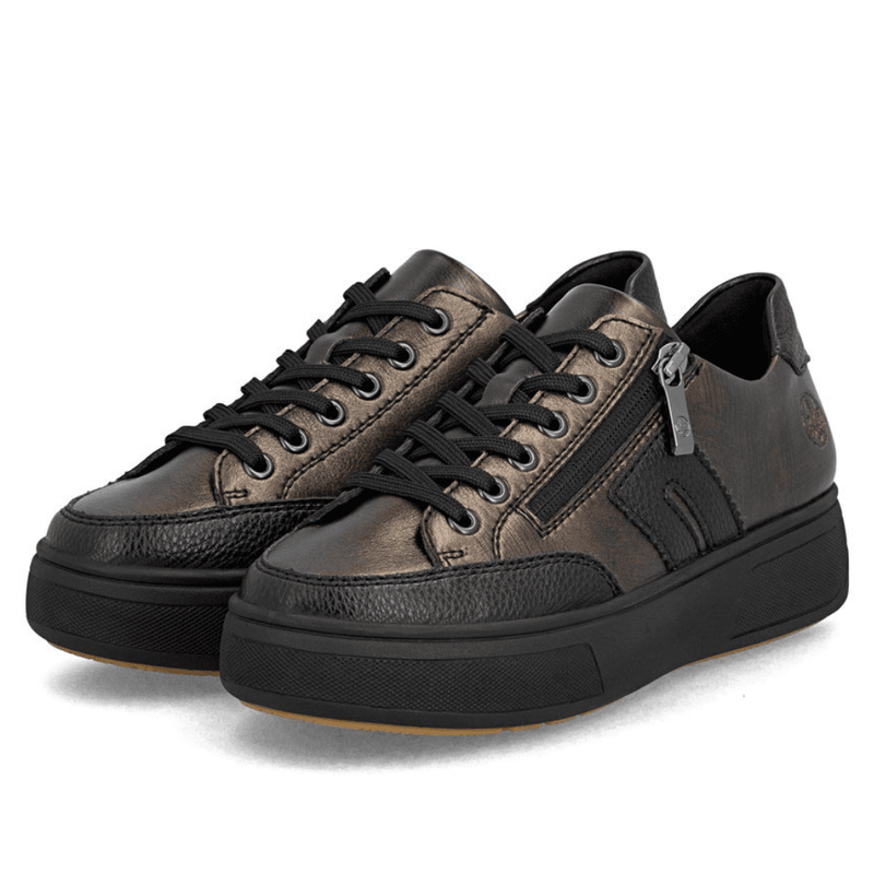 Womens Rieker M7711 Brown Bronze Side Zip Platform Trainers - Brown