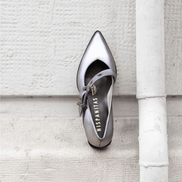 Womens Hispanitas 254196 Pewter with Buckle Pointed Toe Pumps - Turin