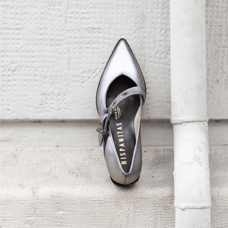 Womens Hispanitas 254196 Pewter with Buckle Pointed Toe Pumps - Turin