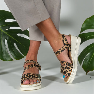 Womens Rieker 67410 Diagonal Strap Wedge Sandals - Leopard